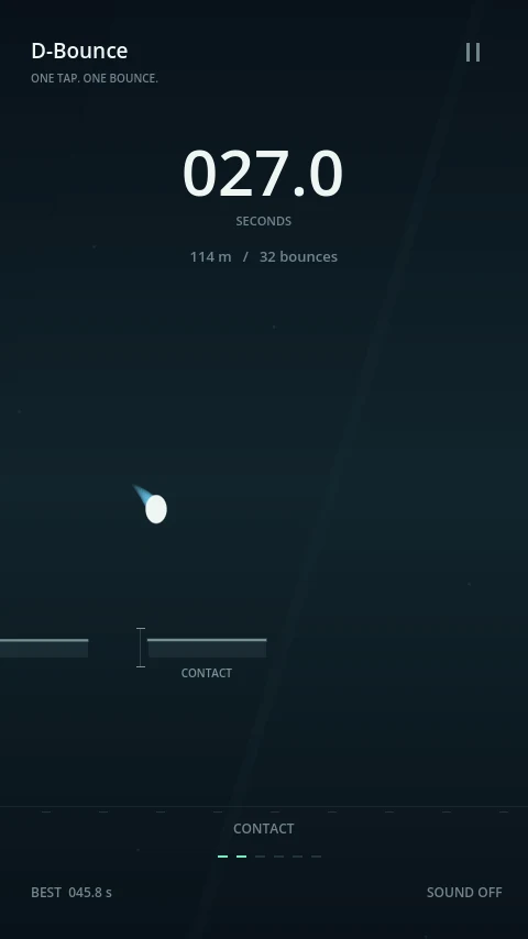 D-Bounce gameplay with the survival timer above the Dot and platforms.