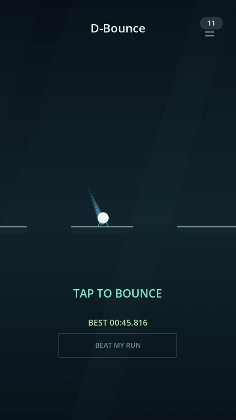 The current Home screen, with its Tap to Bounce action and personal best.